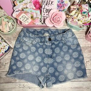 Cherokee Girls Size L 10-12 Denim Print Jean Shorts Spring Adjustable Waist Boho
